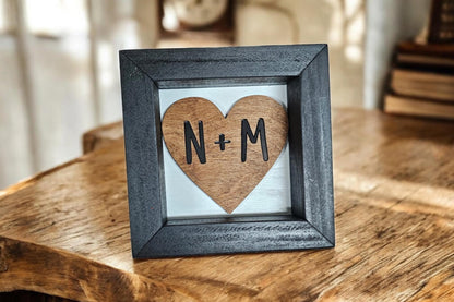 Personalized Initial Heart Farmhouse Mini Frame - Handmade 3D Wooden Heart with Custom Initials -  Valentine’s Day Decor Anni