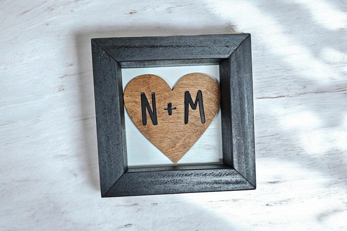 Personalized Initial Heart Farmhouse Mini Frame - Handmade 3D Wooden Heart with Custom Initials -  Valentine’s Day Decor Anni