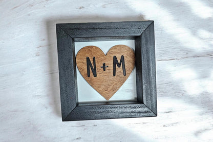 Personalized Initial Heart Farmhouse Mini Frame - Handmade 3D Wooden Heart with Custom Initials -  Valentine’s Day Decor Anni