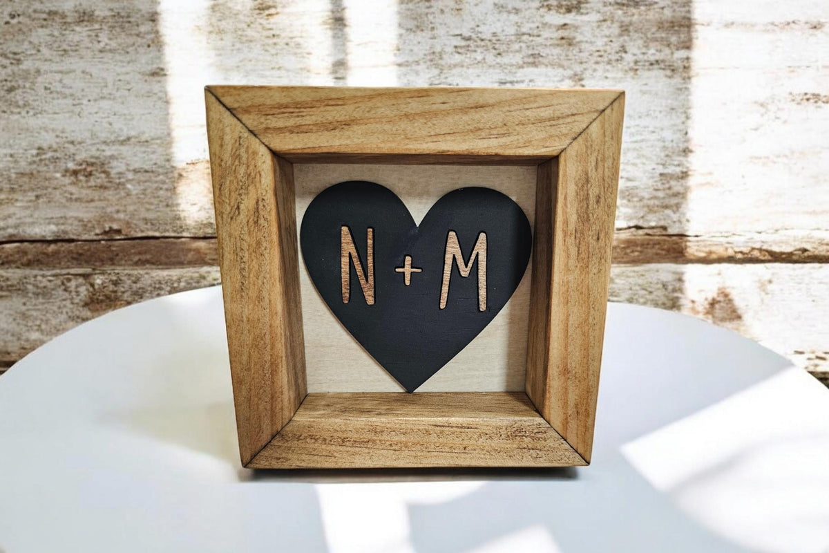 Personalized Initial Heart Farmhouse Mini Frame - Handmade 3D Wooden Heart with Custom Initials -  Valentine’s Day Decor Anni