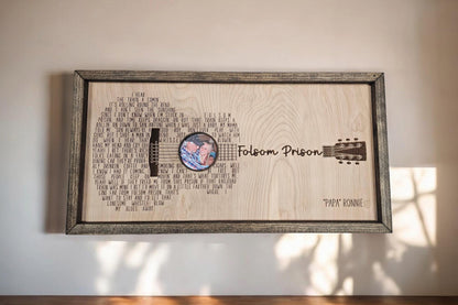 Custom Guitar Lyric Wood Sign with Photo, Personalized Song Lyrics Wall Art, Framed Music Gift for Guitar Lover