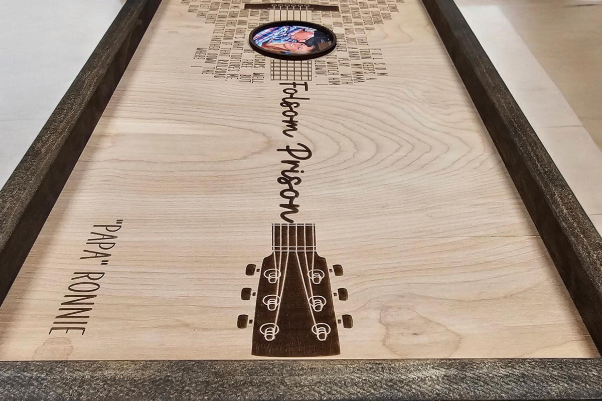 Custom Guitar Lyric Wood Sign with Photo, Personalized Song Lyrics Wall Art, Framed Music Gift for Guitar Lover