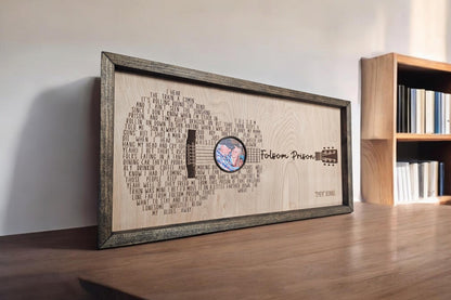 Engraved Guitar Song lyrics Custom Photo, Song Lyric Music Wall Decor, Wood Anniversary Gift, Personalized Music Wall Art Fat