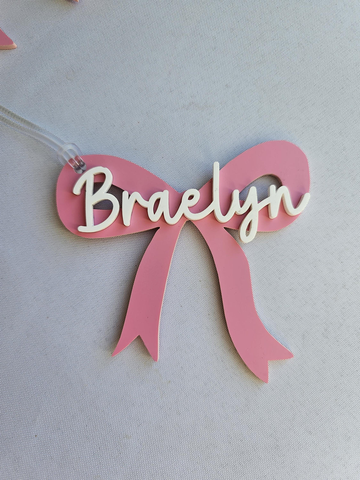 Personalized Pink Acrylic Bow Bag Tag: Custom Name Backpack Charm, Book Bag Bow tag, Back to school