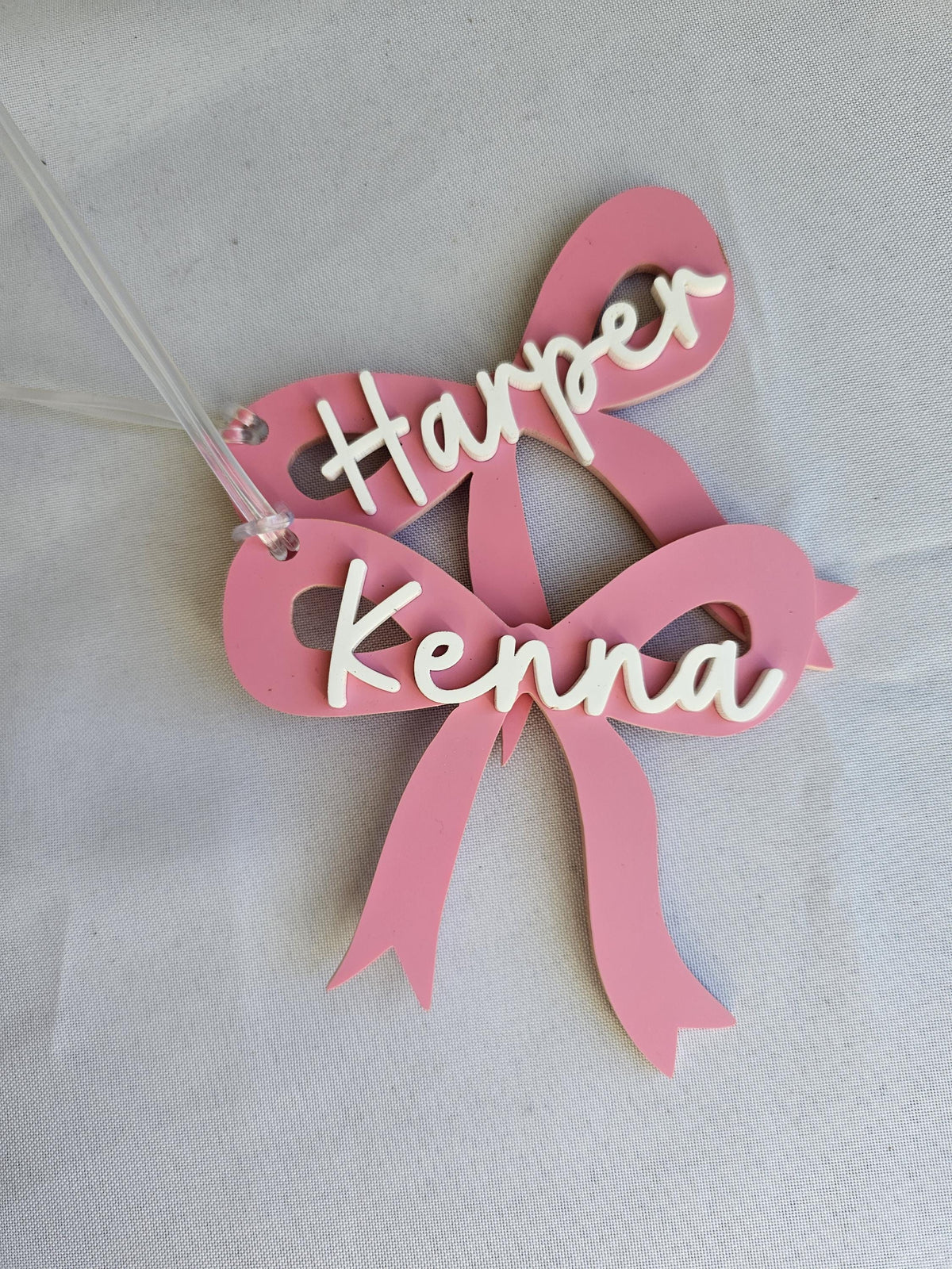Personalized Pink Acrylic Bow Bag Tag: Custom Name Backpack Charm, Book Bag Bow tag, Back to school