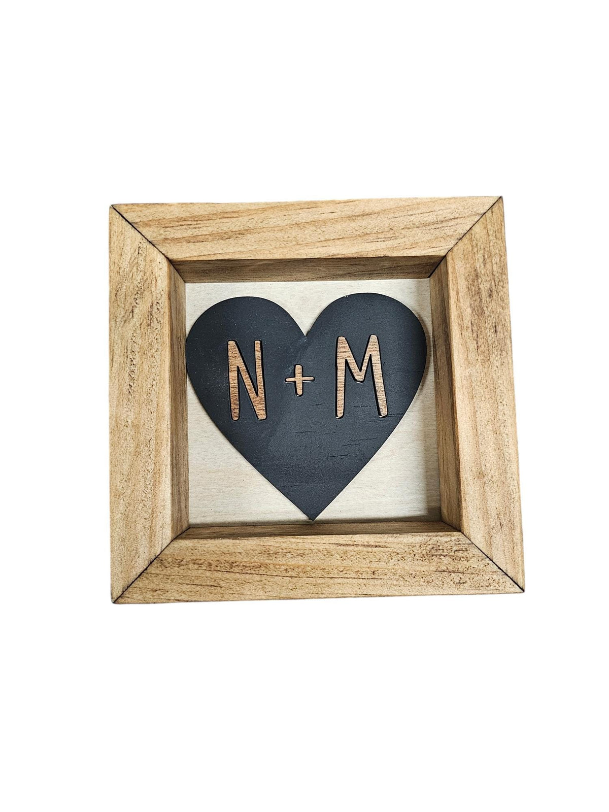Personalized Initial Heart Farmhouse Mini Frame - Handmade 3D Wooden Heart with Custom Initials -  Valentine’s Day Decor Anni