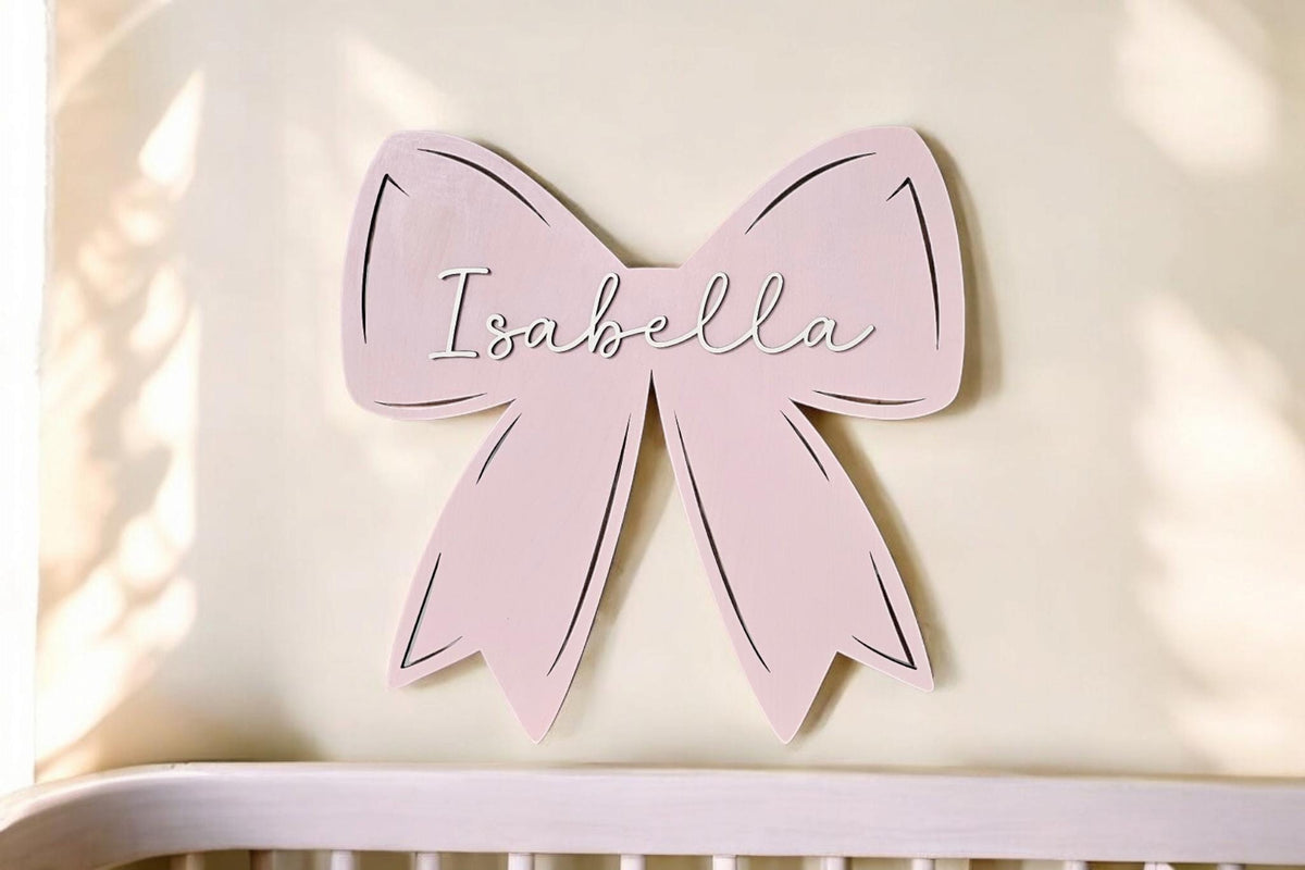 Personalized Bow Name Sign, Baby Girl Nursery Name Wooden Bow