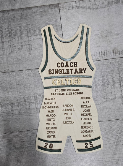 Personalized Wrestling Coach Plaque | Custom Singlet Wood Sign | Wrestling Team Gift | Coach Appreciation Plaque | Senior Nig