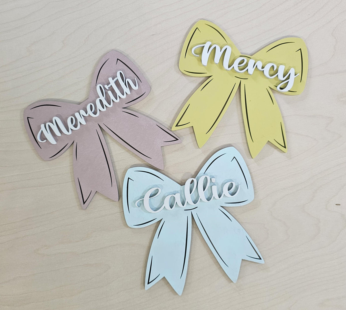 Personalized Nursery Name Sign: Layered 3D Wood Bow Decor