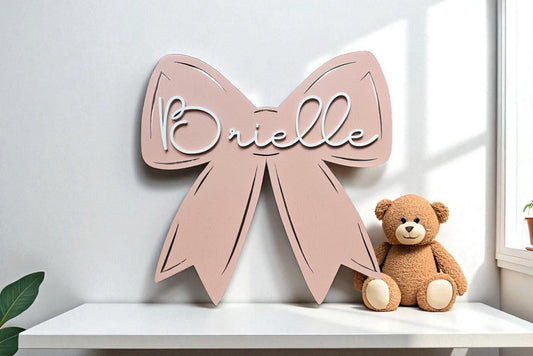 Personalized Nursery Name Sign: Layered 3D Wood Bow Decor