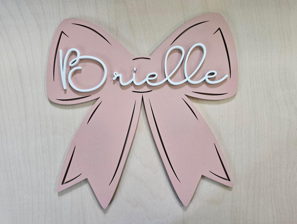 Personalized Bow Name Sign, Baby Girl Nursery Name Wooden Bow