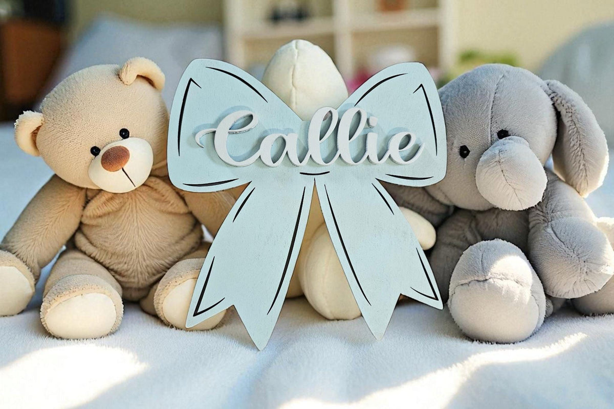 Personalized Nursery Name Sign: Layered 3D Wood Bow Decor
