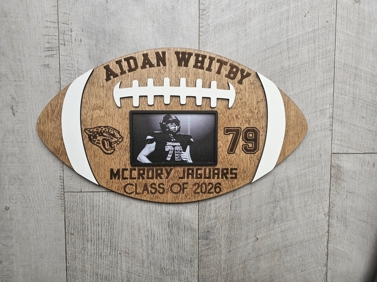 Personalized Wood Football Plaque with Photo | Senior Night Football Gift | Custom Engraved Football Sign | Player Memento