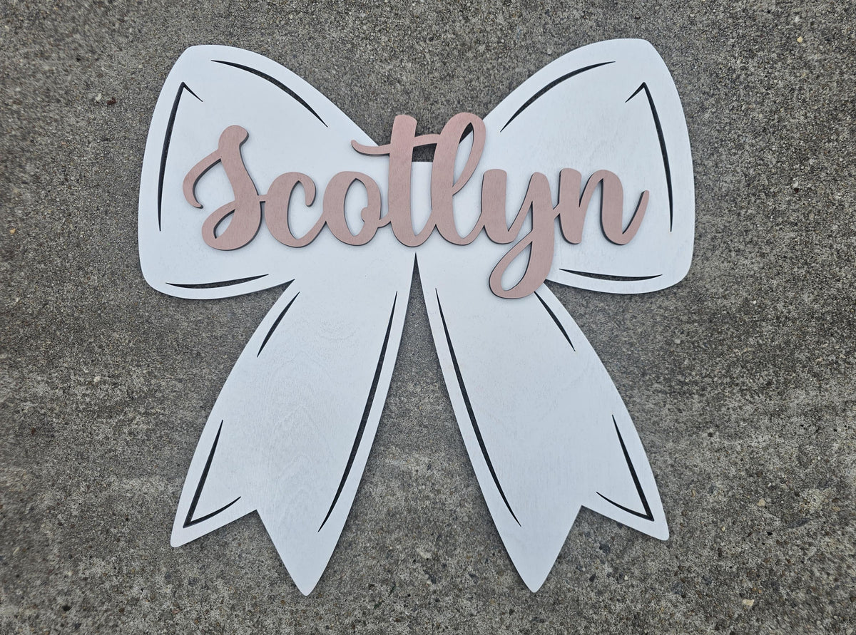 Personalized Nursery Name Sign: Layered 3D Wood Bow Decor