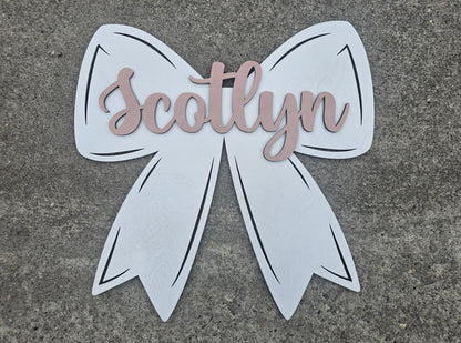 Personalized Nursery Name Sign: Layered 3D Wood Bow Decor