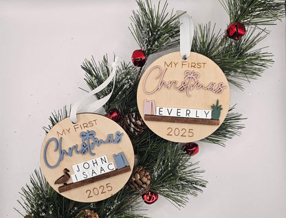 Handmade Baby’s First Christmas Ornament • Personalized Wooden Ornament • Pink or Blue • Keepsake Gift 2026 Baby Girl Baby Bo
