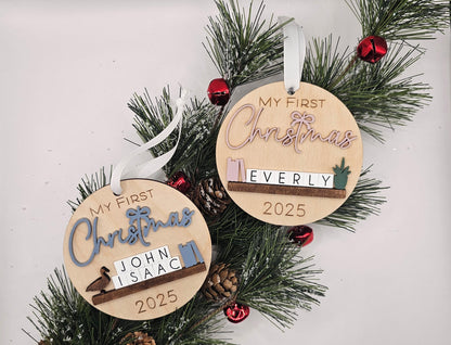 Custom Baby’s First Christmas Ornament • Personalized Wooden Ornament with Name or Year • Baby Girl Keepsake Gift 2025