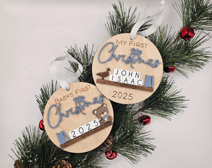 Handmade Baby’s First Christmas Ornament • Personalized Wooden Ornament • Pink or Blue • Keepsake Gift 2026 Baby Girl Baby Bo