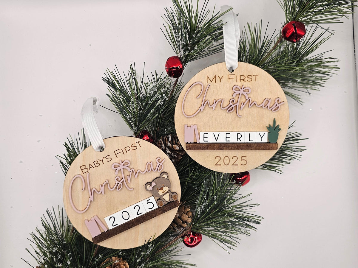 Handmade Baby’s First Christmas Ornament • Personalized Wooden Ornament • Pink or Blue • Keepsake Gift 2026 Baby Girl Baby Bo