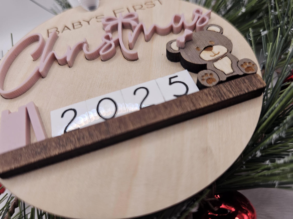 Handmade Baby’s First Christmas Ornament • Personalized Wooden Ornament • Pink or Blue • Keepsake Gift 2026 Baby Girl Baby Bo