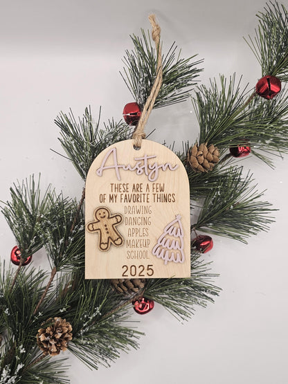 Personalized Favorite Things Christmas Ornament • Custom Wood Ornament with 3D Name Ornament 2025 Ornament