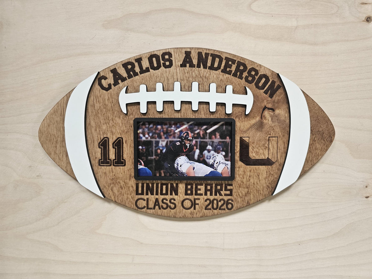Personalized Wood Football Plaque with Photo | Senior Night Football Gift | Custom Engraved Football Sign | Player Memento