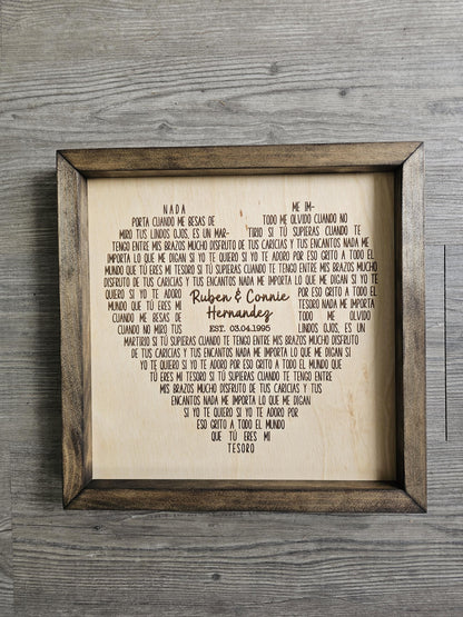 Personalized Heart Wood Sign with Custom Words, Valentines Day, Framed Laser Engraved Keepsake, Anniversary Gift, Wedding Vow