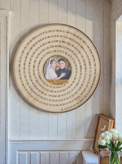 5th Wedding Anniversary Wood Gift, Custom Song Record Wall Decor, Personalized Engraved Wood Sign with Photo