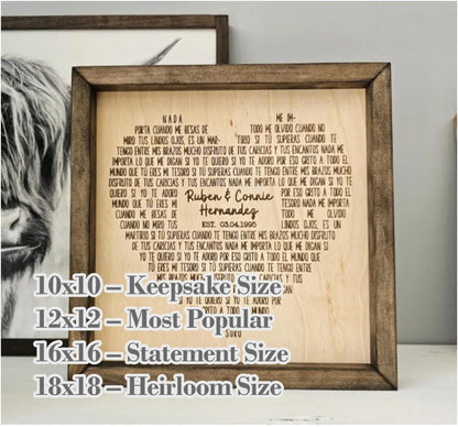 Personalized Heart Wood Sign with Custom Words, Valentines Day, Framed Laser Engraved Keepsake, Anniversary Gift, Wedding Vow