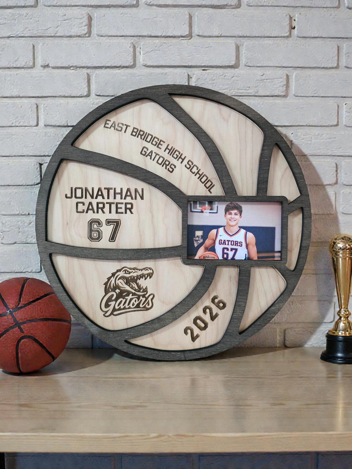 Personalized Basketball Senior Night Gift| Custom Wood Basketball | Basketball Player Name Sign | Photo Basketball Plaque | C