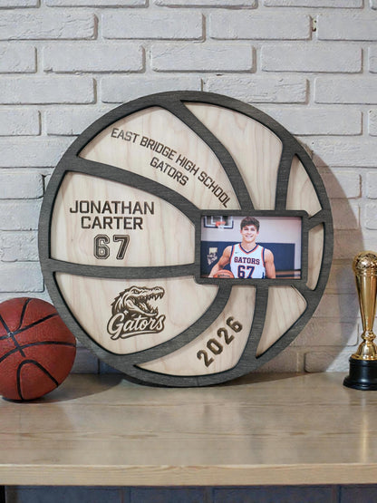 Personalized Basketball Senior Night Gift| Custom Wood Basketball | Basketball Player Name Sign | Photo Basketball Plaque | C