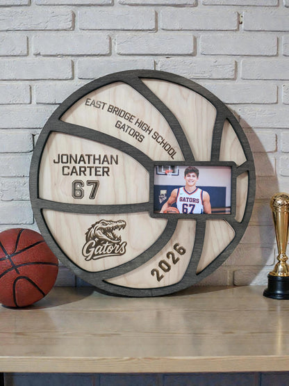 Personalized Basketball Senior Night Gift with Photo | Custom Wood Basketball Sign | Senior 2026 Sports Keepsake | Basketball