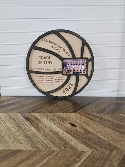 Thank You Coach Basketball Gift | Personalized Team Photo Wood Sign | Custom Coach Appreciation Gift | End of Season Basketba