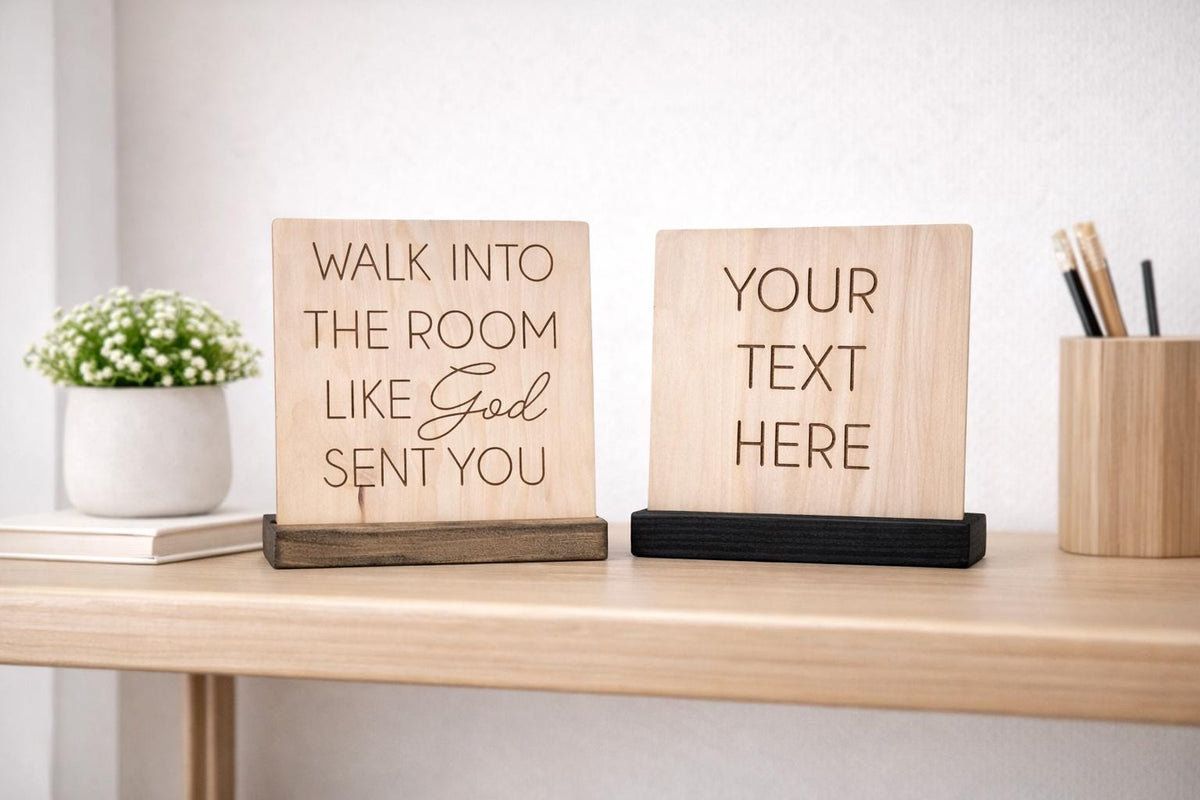 Personalized Wood Desk Sign | Custom Quote Sign with Wood Stand | Custom Table Sign | Scripture Sign | Office Desk Decor | Sh