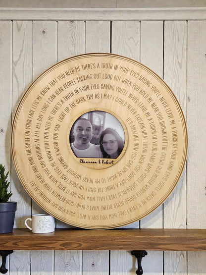 5th Wedding Anniversary Wood Gift, Custom Song Record Wall Decor, Personalized Engraved Wood Sign with Photo