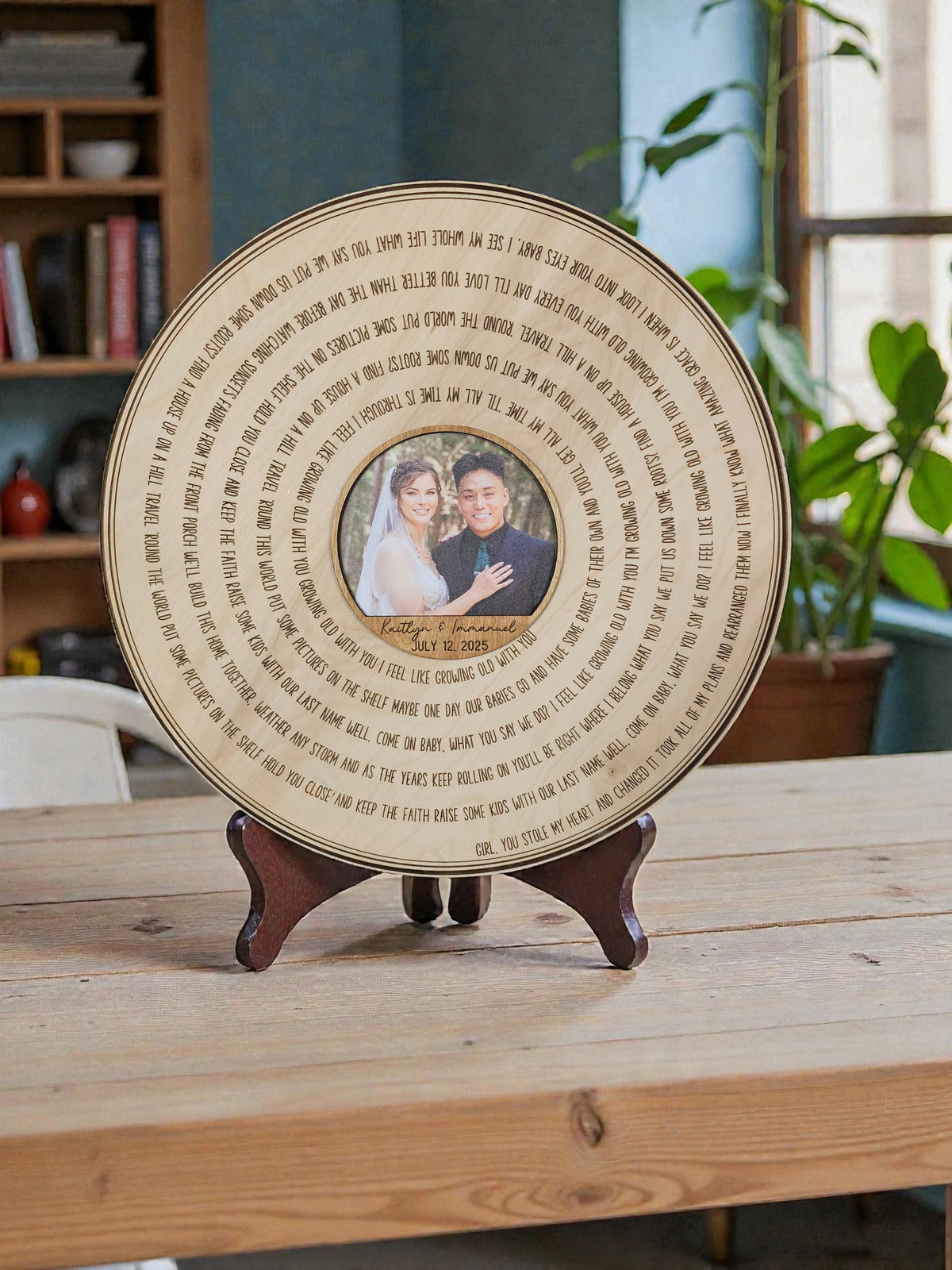 5th Wedding Anniversary Wood Gift, Custom Song Record Wall Decor, Personalized Engraved Wood Sign with Photo