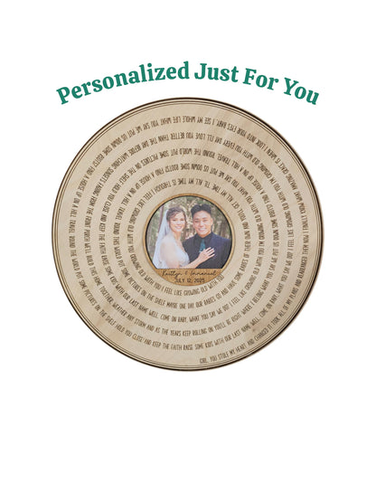 5th Wedding Anniversary Wood Gift, Custom Song Record Wall Decor, Personalized Engraved Wood Sign with Photo