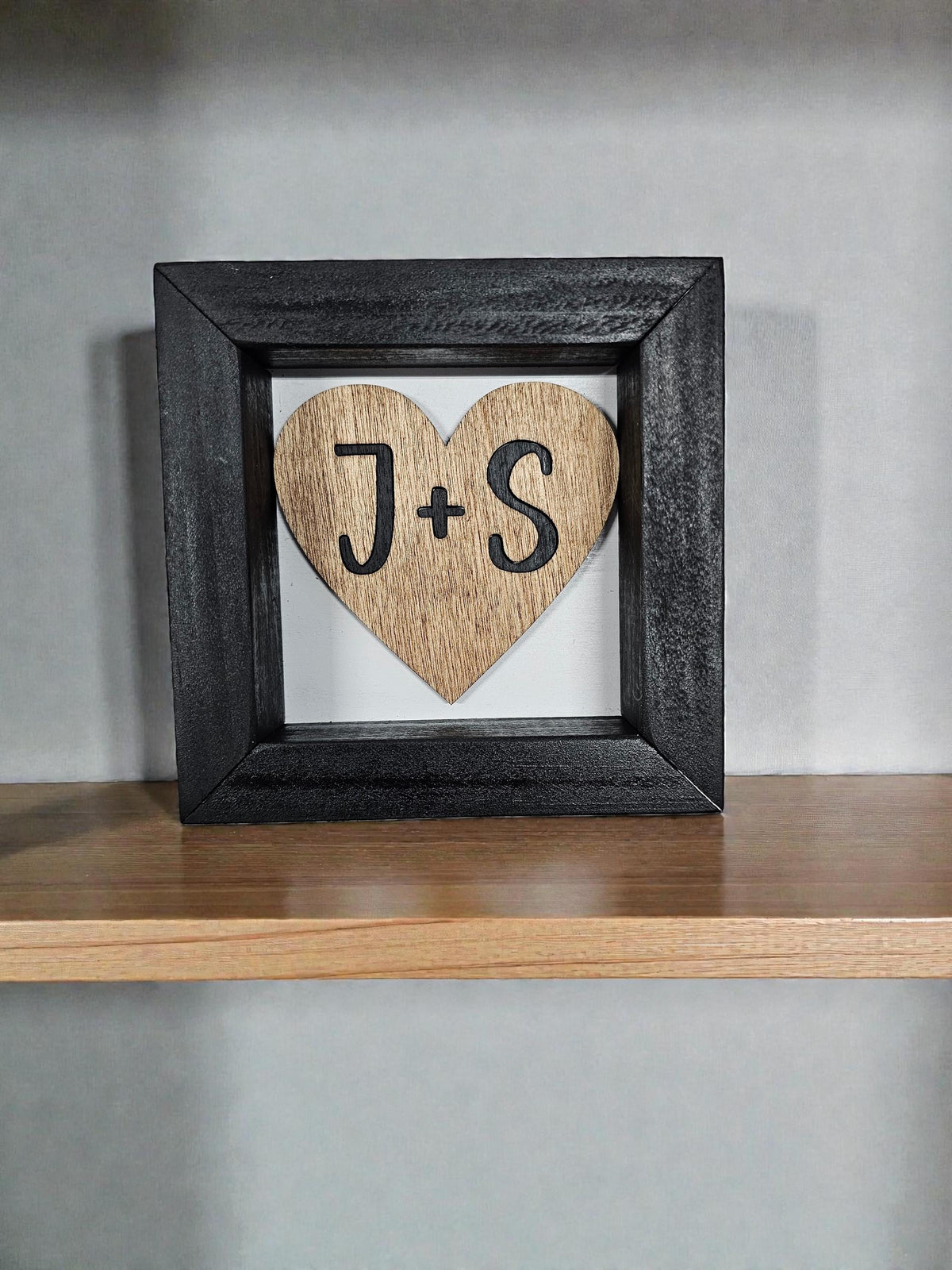 Personalized Initial Heart Wood Sign, 3D Heart Framed Decor, Custom Couple Gift for Wedding, Valentines or Anniversary