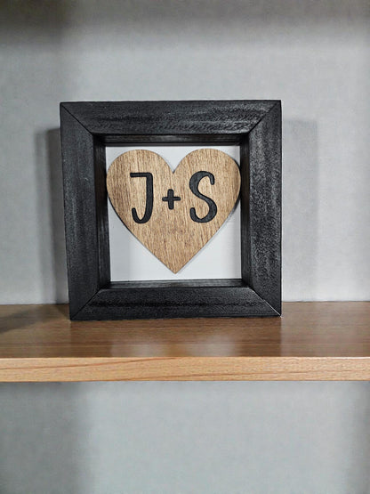 Personalized Initial Heart Wood Sign, 3D Heart Framed Decor, Custom Couple Gift for Wedding, Valentines or Anniversary