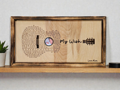 Custom Guitar Lyric Wood Sign with Photo, Personalized Song Lyrics Wall Art, Framed Music Gift for Guitar Lover