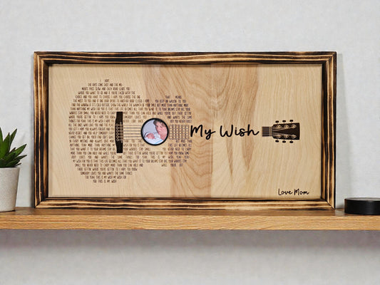 Custom Guitar Lyric Wood Sign with Photo, Personalized Song Lyrics Wall Art, Framed Music Gift for Guitar Lover