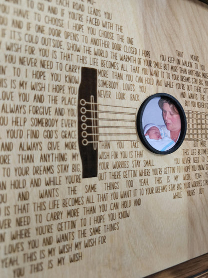 Custom Guitar Lyric Wood Sign with Photo, Personalized Song Lyrics Wall Art, Framed Music Gift for Guitar Lover