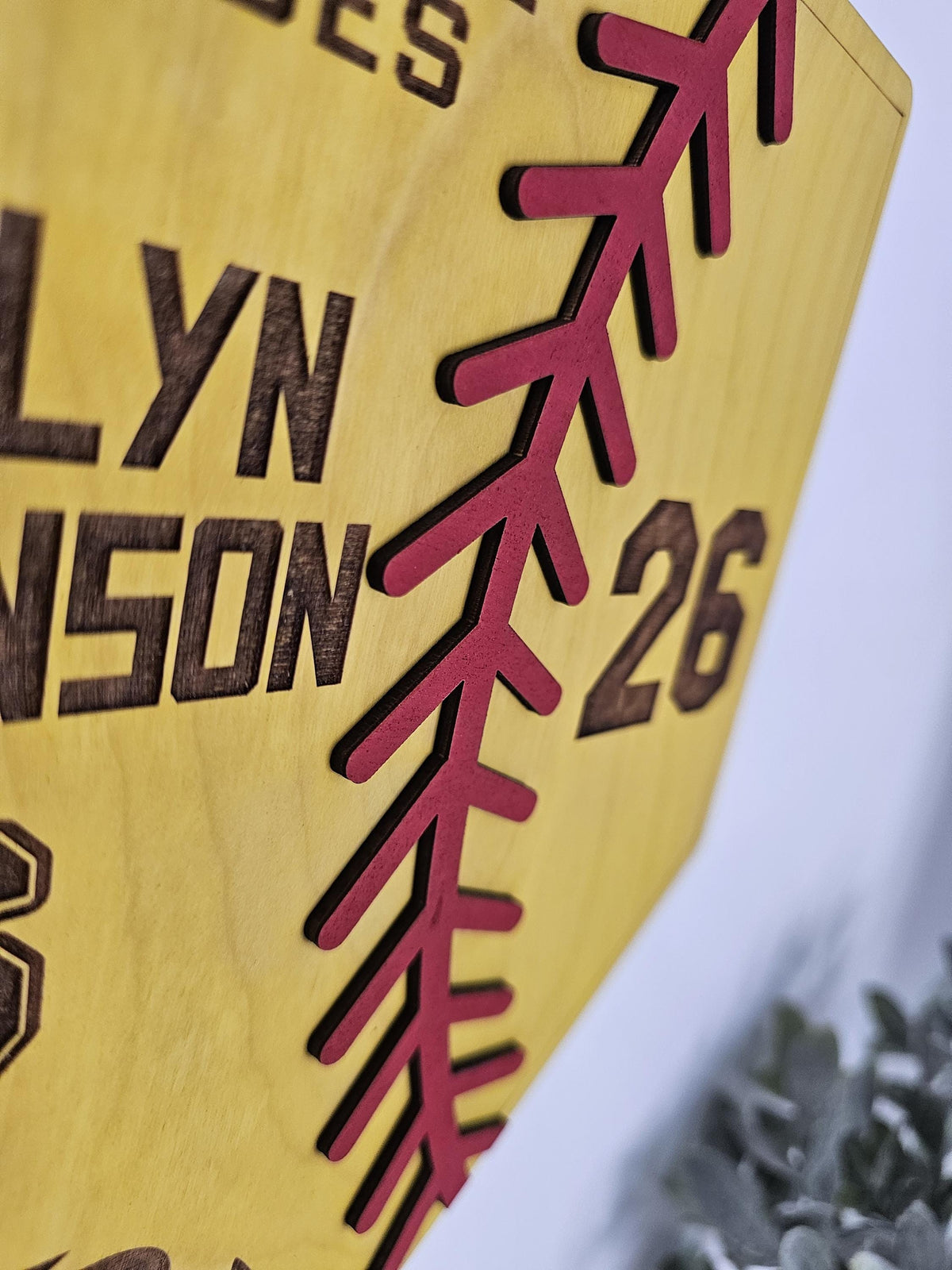 Personalized Softball Coach Gift | Yellow Wood Softball Home Plate Plaque | Custom Coach Gift | End of Season Coach Gift