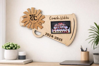 Cheer Coach Gift, Personalized Cheer Megaphone Photo Plaque, Thank You Coach, Senior Night Cheer Gift 2026