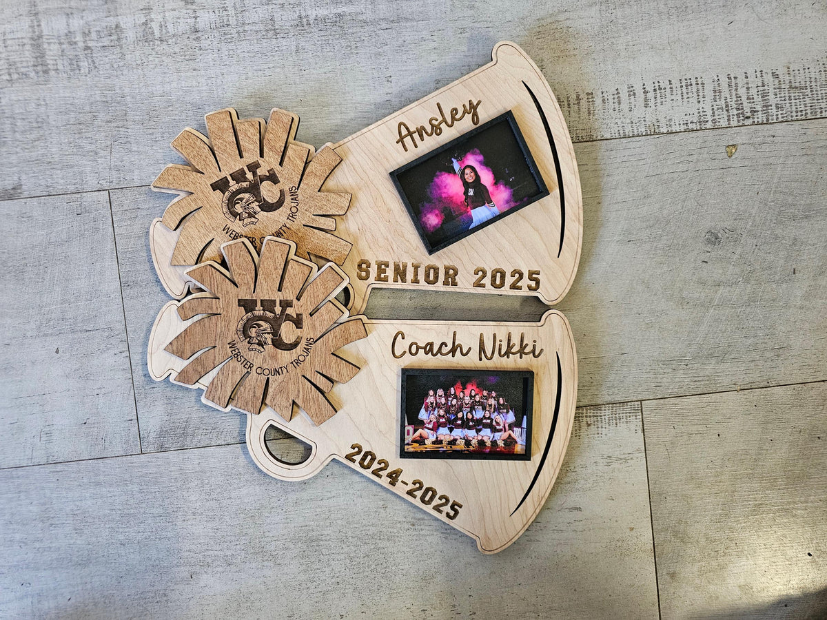 Personalized Cheer Megaphone Photo Plaque, Cheer Senior Gift, Cheerleading Senior Night 2026, Class of 2027, Custom Cheer Ban