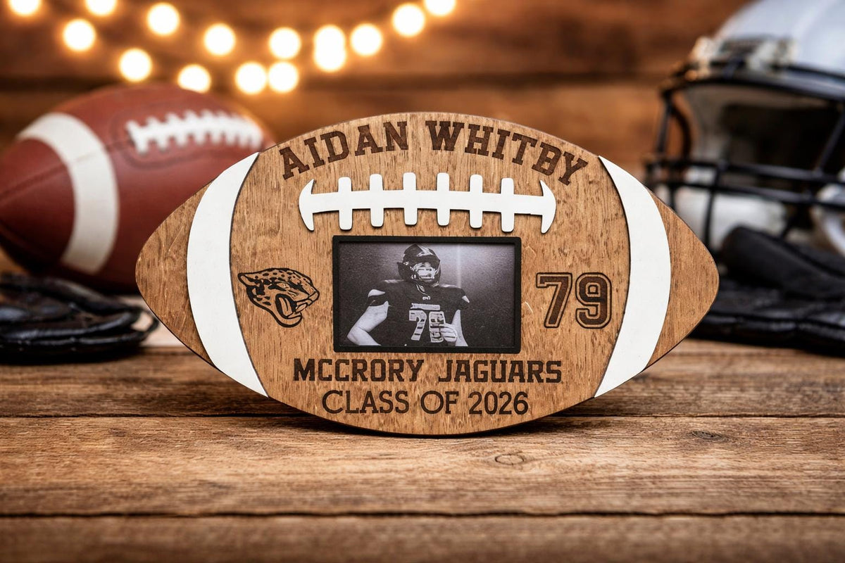 Personalized Wood Football Plaque with Photo | Senior Night Football Gift | Custom Engraved Football Sign | Player Memento