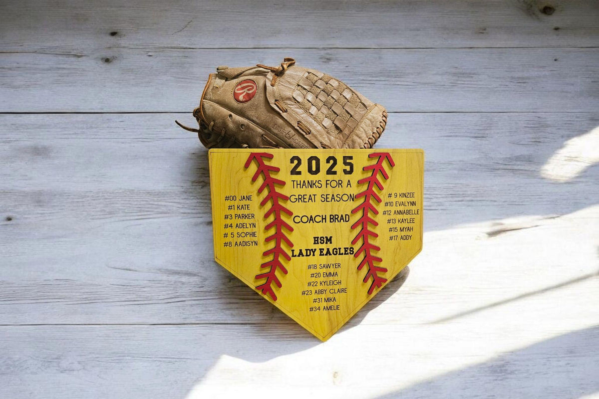 Personalized Softball Coach Gift | Yellow Wood Softball Home Plate Plaque | Custom Coach Gift | End of Season Coach Gift