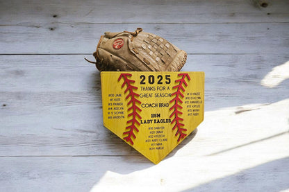 Personalized Softball Coach Gift | Yellow Wood Softball Home Plate Plaque | Custom Coach Gift | End of Season Coach Gift