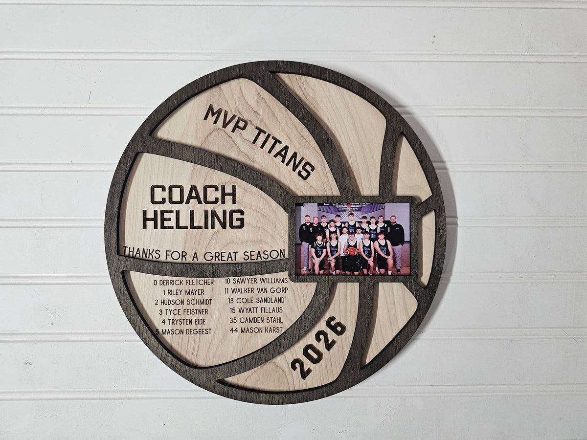 Thank You Coach Basketball Gift | Personalized Team Photo Wood Sign | Custom Coach Appreciation Gift | End of Season Basketba