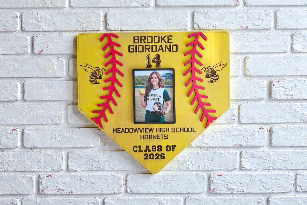 Personalized Softball Engraved Home Plate Sign with Photo | Custom Wooden Softball Plaque | Senior Night Gift | Class of 2026